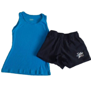 Justice Girls Black Swim Shorts and Blue Tank Top Size Small